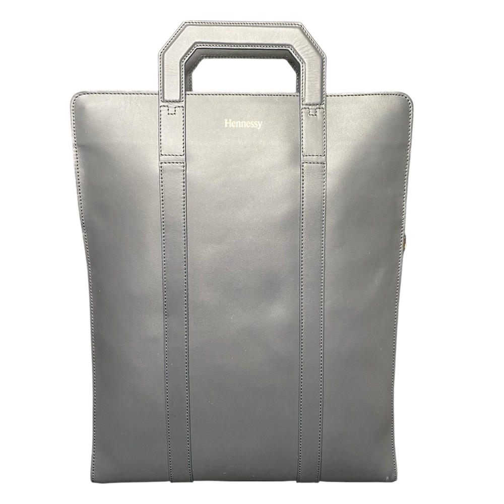 New Hennessy Grey Leather Zip-Up Tote Messenger Purse Bag 16.5X13.5”